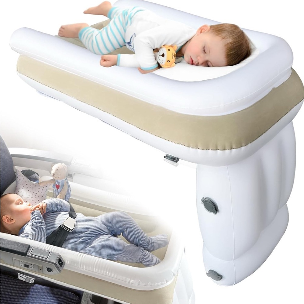 Inflatable Baby Travel Bassinet - White and Beige